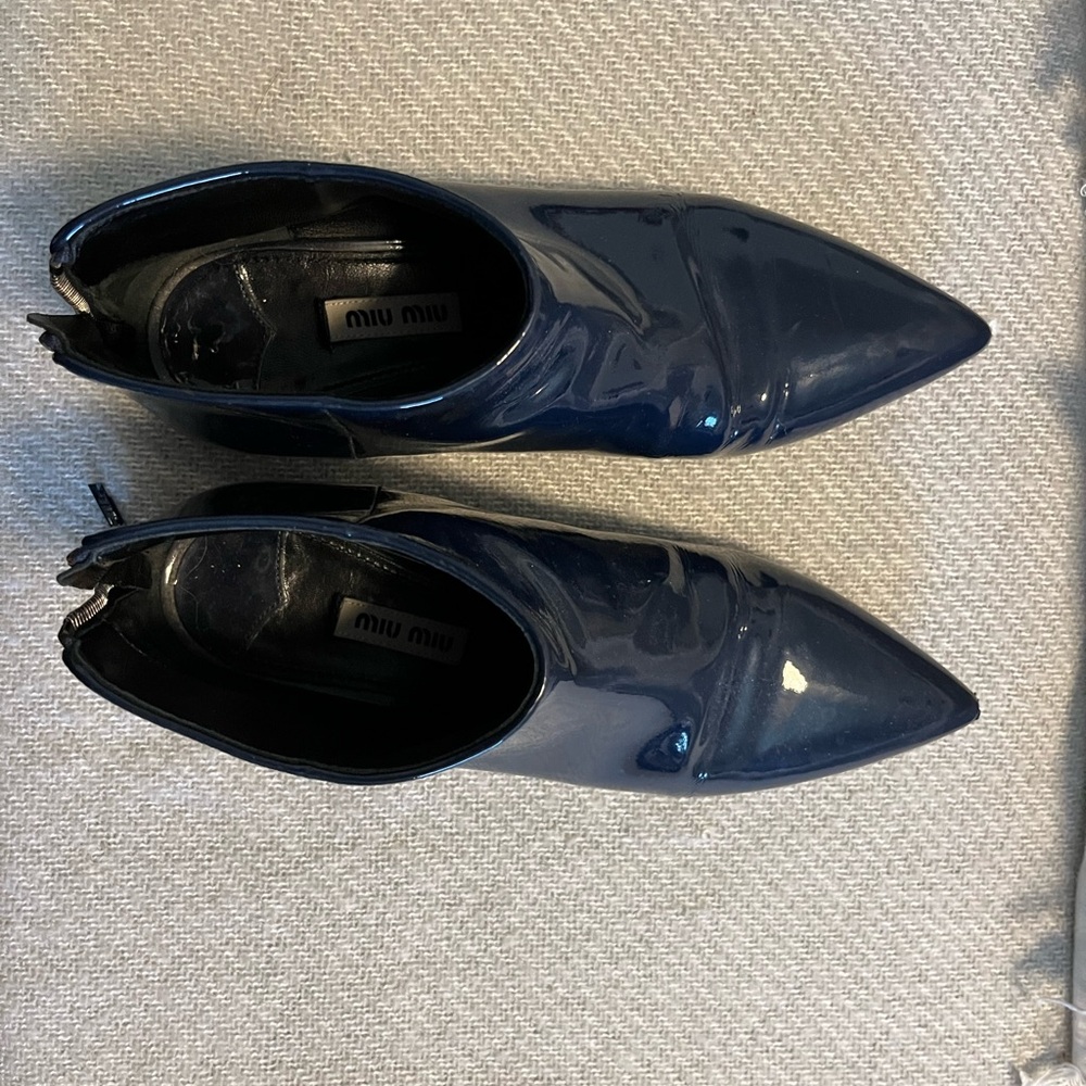 Miu Miu Navy Ankle Boots with Pointed Toe and High Heel